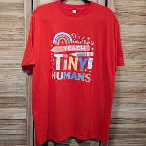 Red Graphic T-Shirt with Fun Print for Teachers Size XL